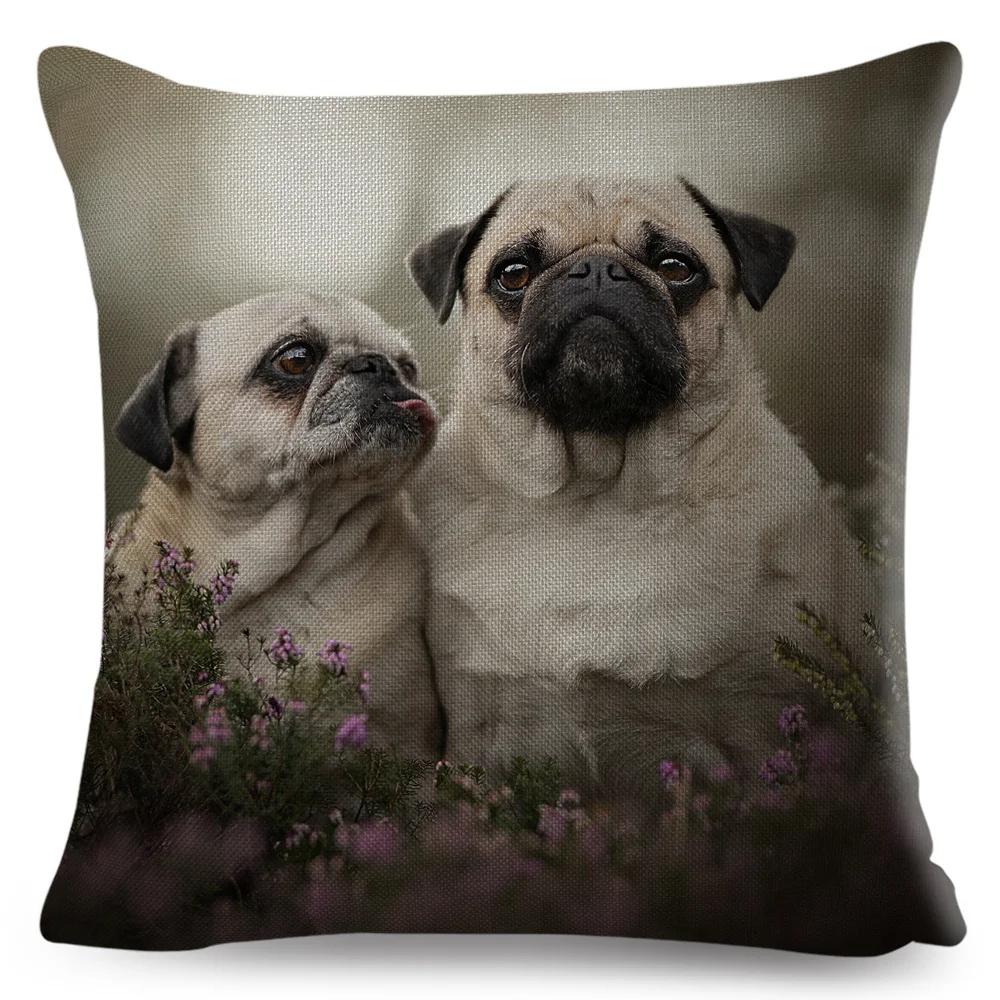 Both Sided Pug Dog Print Cushion Cover Decoration Pet Animal Pillow Case for Sofa Home Car Linen Pillowcase 45x45cm