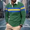 Casual Striped Contrast Color Polo Shirts Mens Long Sleeve Buttoned Polo Collar Tops for Men Autumn Fashion Pullovers