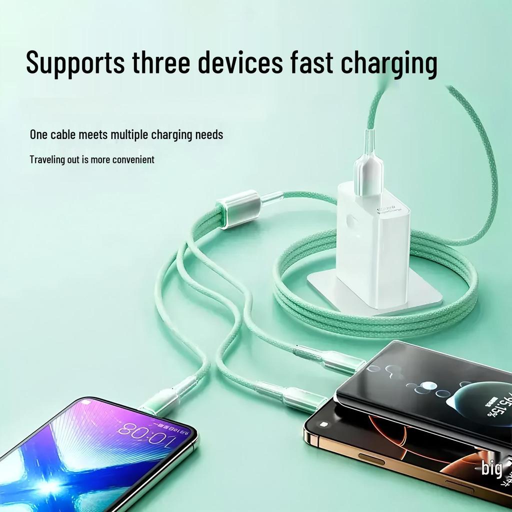 Кристаллический градиентный плетеный кабель для зарядки 3-в-1 для Huawei, Apple и Android.