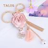Fabric Flower Long Tassel Keychain Key Chain Keyring Women Handbag Hanging Decor Suspension Trinket