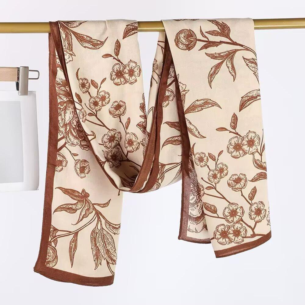 Elegant and fresh flower bushes cotton and linen velvet silk scarf sun protection and warmth autumn and winter shawl scarf women's high sense 181 * 8