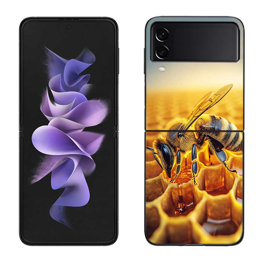 Пчелы и Мед в Сотовом Чехле Для Samsung Z Flip 7 6 5G Galaxy Z Flip 5 4 3 Черный Жесткий Чехол Роскошная ПК Оболочка