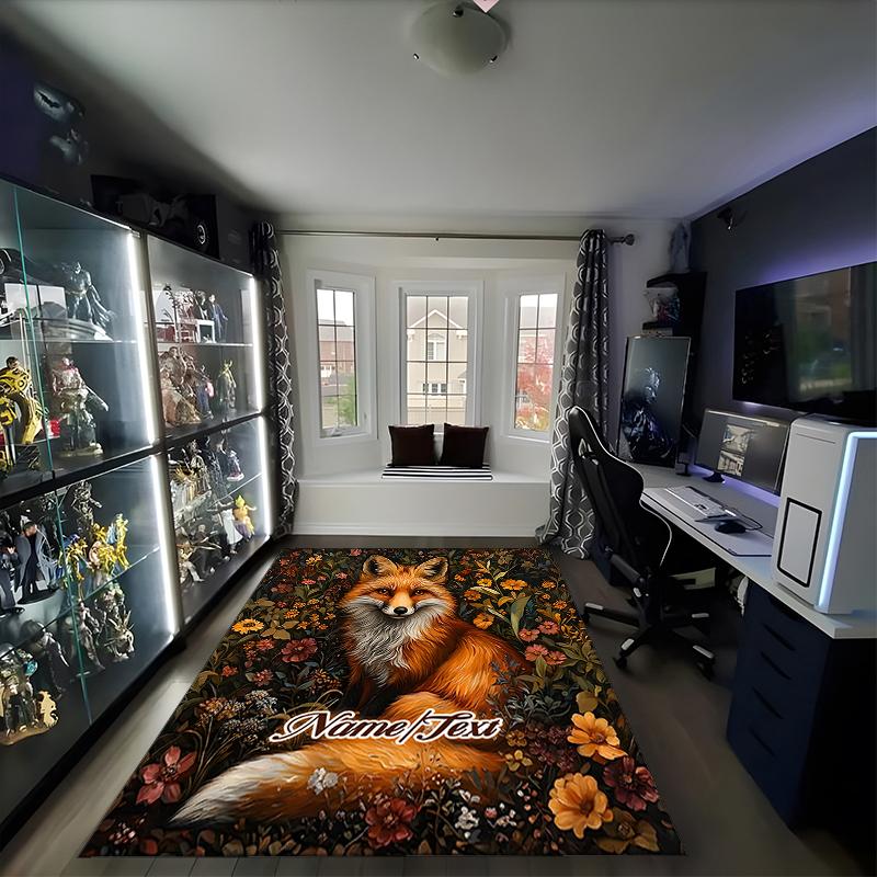 1PC Custom Name Fox Garden Theme Floor Mat Ideal for Living Room, Game Rooms, Office, Bedroom,Floor Mat Playful Design