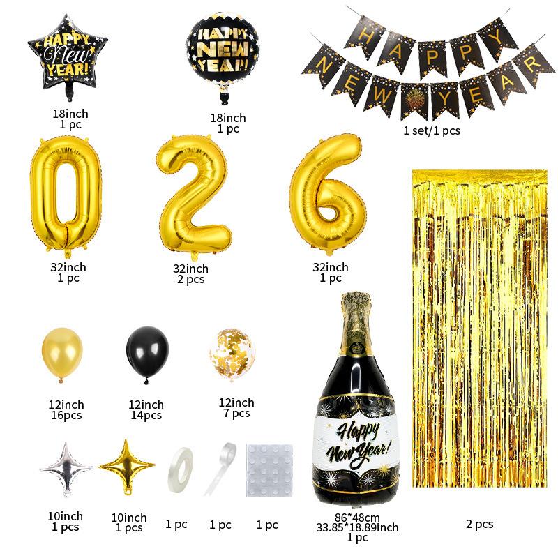 Balloon New Year Black Gold Letter Balloon Set, New Year Happynewyear Party Decorations