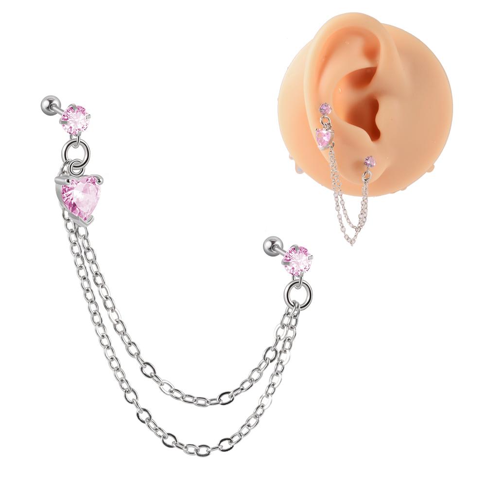 1PC Surgical Steel CZ Gem Ear Tragus Cartilage Piercing Zircon Dangle Chain Earring Conch Ear Stud Helix Piercing Body Jewelry 4