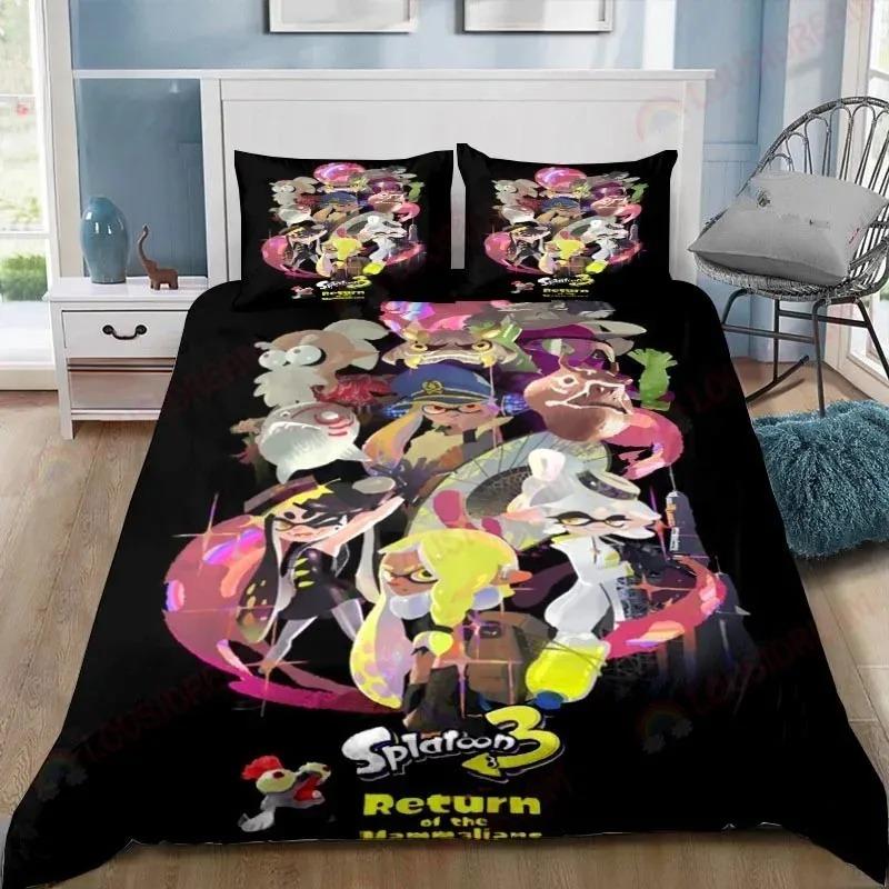 Мультяшный игровой набор постельного белья S-Splatoon Пододеяльник Наволочка Декор для спальни взрослых Мальчиков Девочек Детский Подарок Односпальный Двуспальный Размер