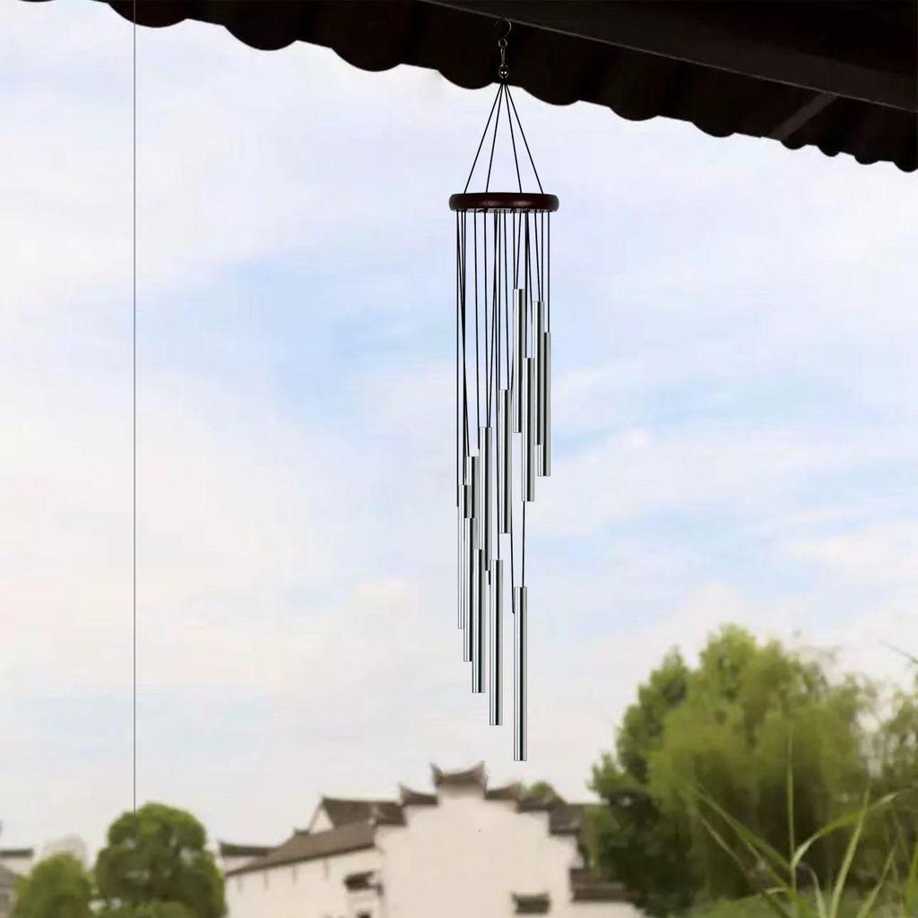 Step-by-Step Aluminum Tube Tuning Wind Chime with European and American Solid Wood, 12 Tubes, Memorial Design