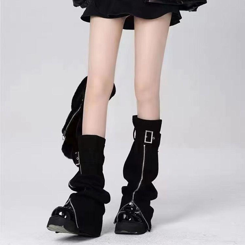 PU Leg Warmers Black High Socks Aesthetic Leg Thigh  Women