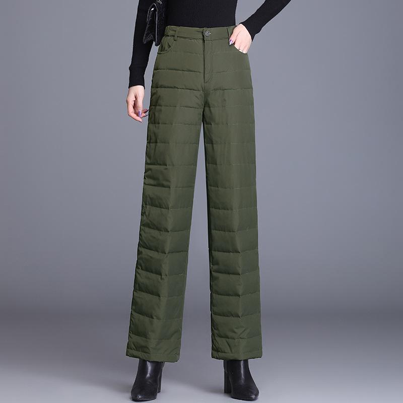 Женские зимние брюки больших размеров с высокой талией, тонкие, прямые, повседневные, дышащие, удобные, пуховые брюки