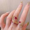 Привлекательное геометрическое кольцо с розовым бриллиантом для женщин, регулируемый модный и стильный аксессуар