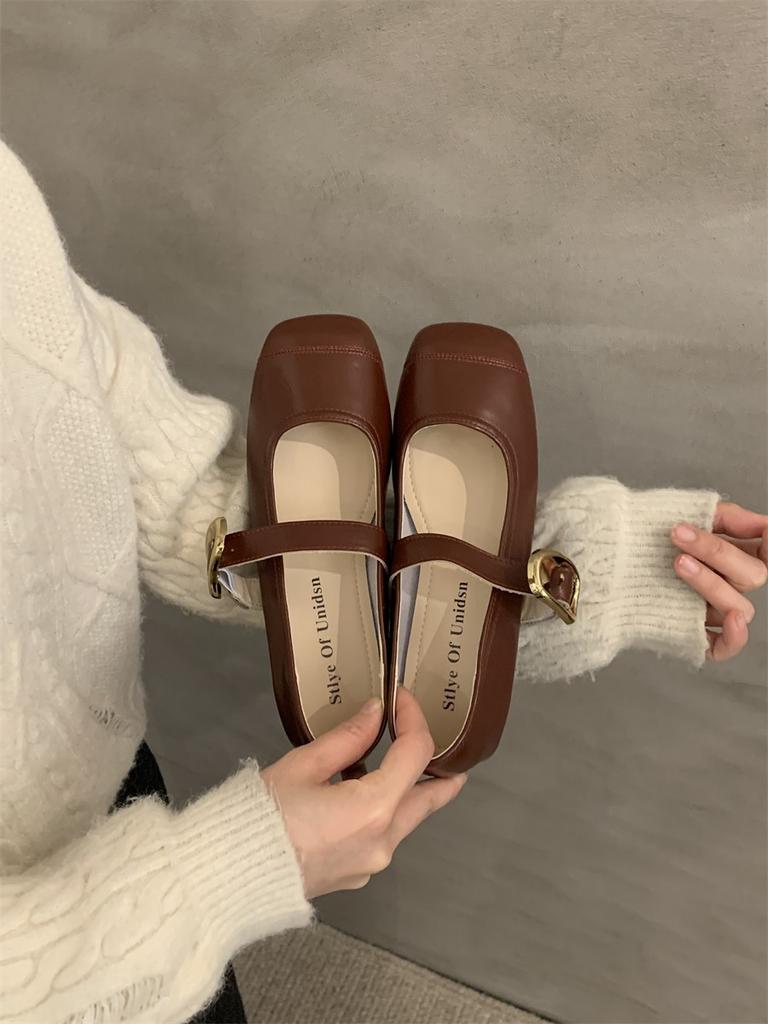 Shallow Mouth Mary Jane Shoes Soft Sole Soft Surface Spring 2024 New One-word Belt Commuting Versatile Flat Sole Shoes Women's Shoes