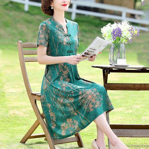 Костюм с узкой юбкой в ​​стиле ретро для мам среднего и пожилого возраста, элитное свободное платье средней длины