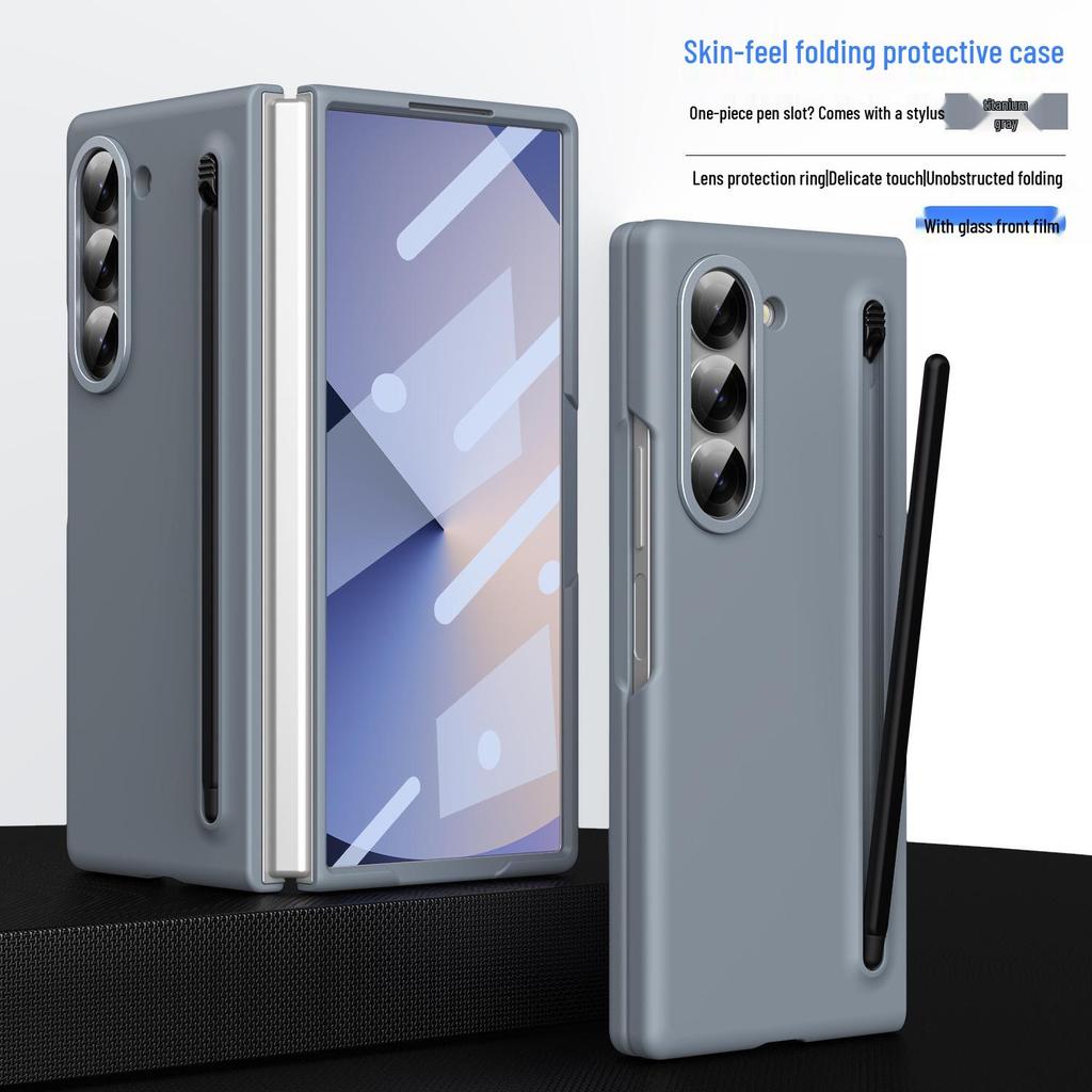 Чехол для Samsung Z Fold7/6: Совместимость с трансграничным использованием, Складной экран, Однотонный, Дизайн с ощущением кожи и держателем для стилуса