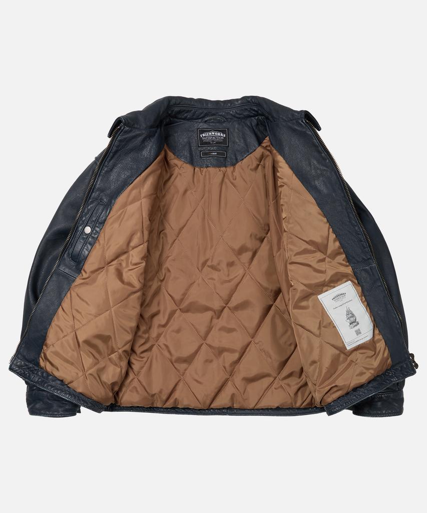 Frizmworks Destroyed Cowhide Leather Jacket _ Washed Navy