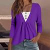 Women's Fashion Casual Long Sleeve Shirt Solid Color Button V Neck Up Tops