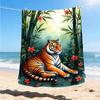 1pc Tiger Bamboo Flowers Throw Blanket Polyester Fiber, Lightweight Flannel, Soft & Warm, All Season Use for Outdoor, Camping Digital Print