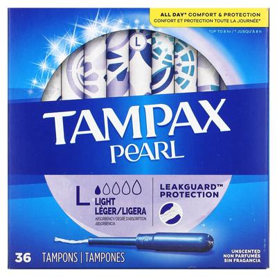Tampax, жемчужный, светлый, без запаха, 36 тампонов