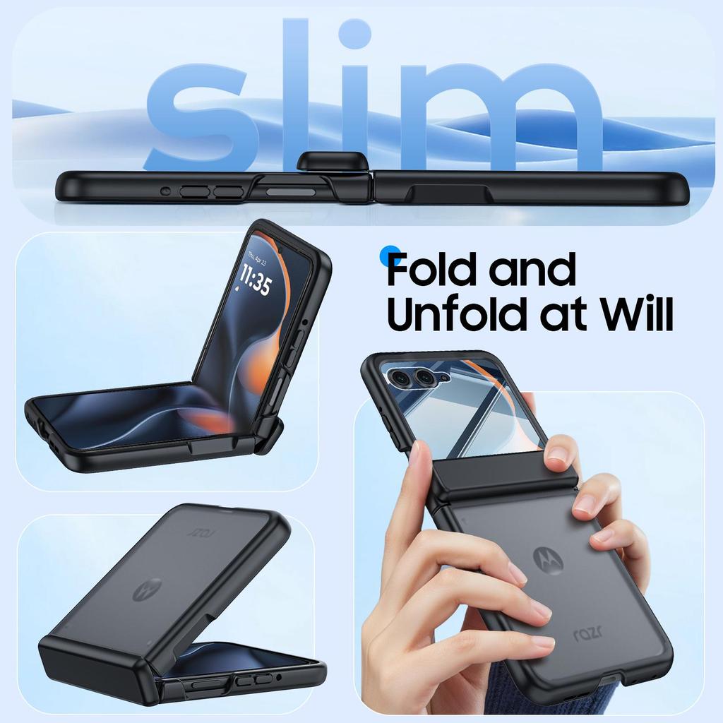 Чехол для Motorola Razr 2024/2025/2026, Защита шарнира, Встроенная защитная пленка для экрана, Беспроводная зарядка, Ударопрочный, Прочный защитный чехол для телефона - Черный