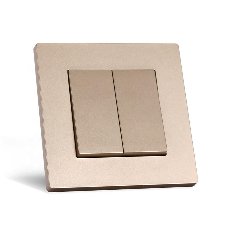 Bright Golden Color European Type Wall Light Switch 2 Gang 1 Way 2 Way Rocker Button Switch