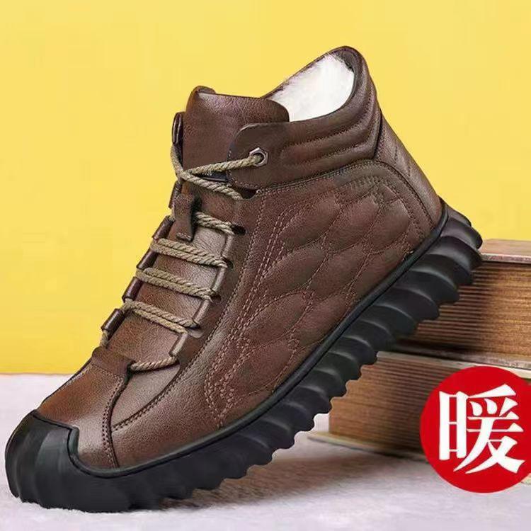 Производитель 2025 новые зимние хлопковые ботинки средние теплые мужские кожаные ботинки из бархата водонепроницаемые хлопковые ботинки для папы