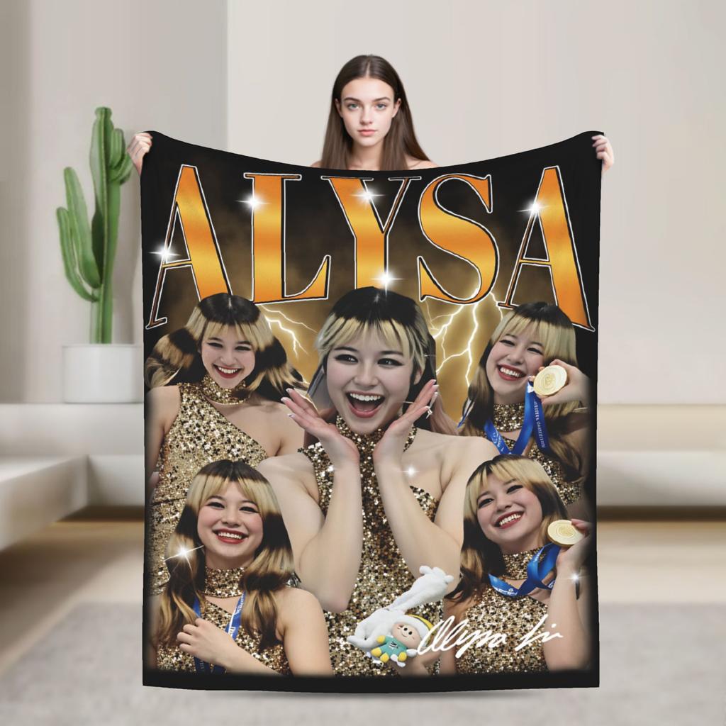 Alysa Liu Warm Blanket For Living Room Trend Throw Blanket Winter Travel Office Flannel Bedspread