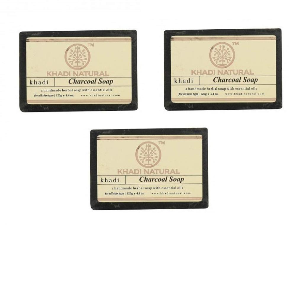 Khadi Natural Herbal Charcoal Soap Deep Cleansing Detox Bar For Clear Fresh Skin All Skin Types Pack Of 3 X 125 g Each