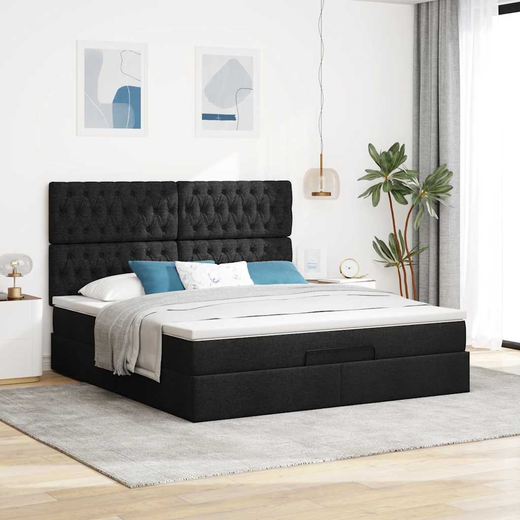 Ottoman Bed with Mattress Black 160x200 cm Fabric
