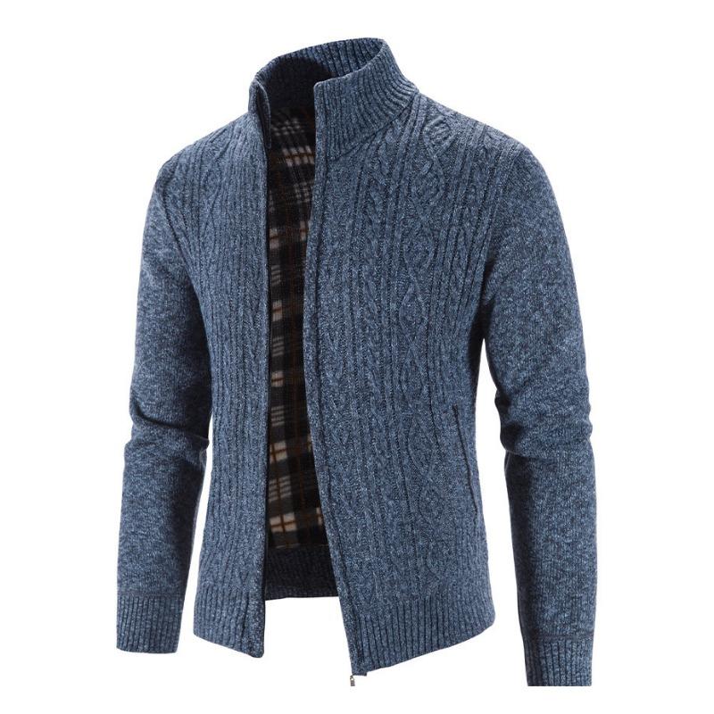 Men S Knitted Cardigan Stand Collar Long Sleeve Twist Pattern Sweater Jacket