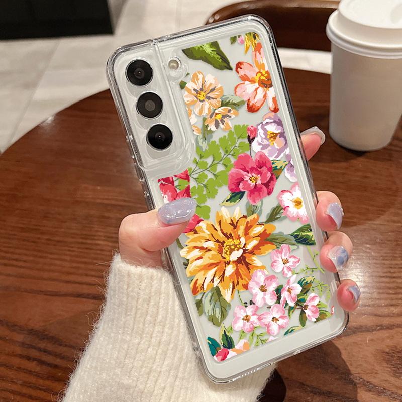 Модный прозрачный чехол для телефона с сердечками и цветочным принтом для Samsung S24 S23 Ultra S22 S21 FE A15 A35 A55 A33 A54 A53 A25, противоударный прозрачный мягкий силиконовый чехол