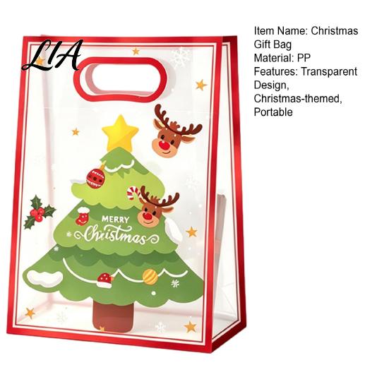 Reusable Present Holders Christmas Gift Bags with Handles, Clear PP Treat for Party Favors Candy Apples Cookies, Holiday Favor Packaging Ribbon Bow
