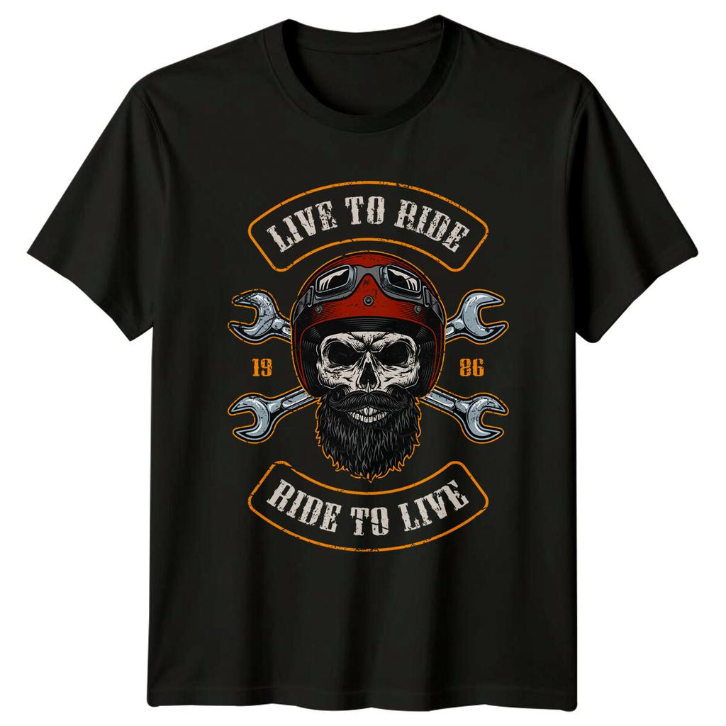 Live To Ride Ride To Live Skull Motorcycle Mens T-Shirt Womens Tee Graphic Top