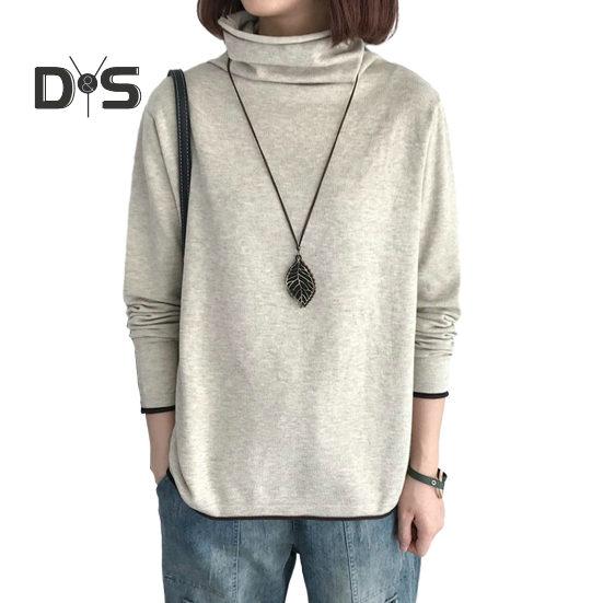 Women Top Stylish Pile Collar Solid Color T Shirts Soft Comfortable Long Sleeve Pullover for Autumn Winter
