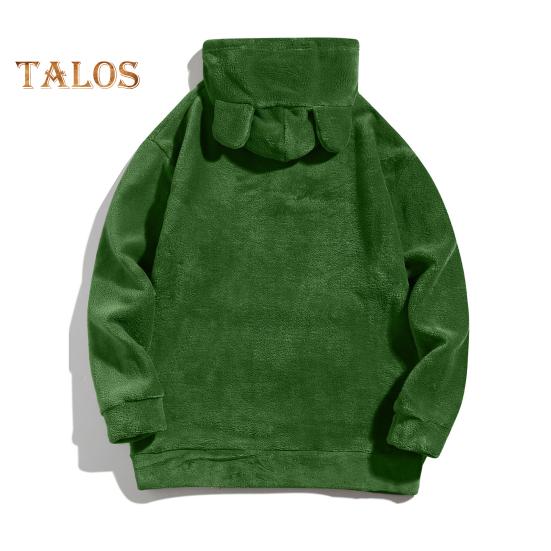 Зимняя мужская толстовка с капюшоном с декором в виде мультяшных ушей, двусторонний бархат с большим передним карманом, свободный длинный рукав, термотоп с эластичными манжетами, повседневная, на каждый день