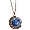Fashion Unisex Rotate Round Dragon Eye Crescent Top Moon Pendant Long Chain