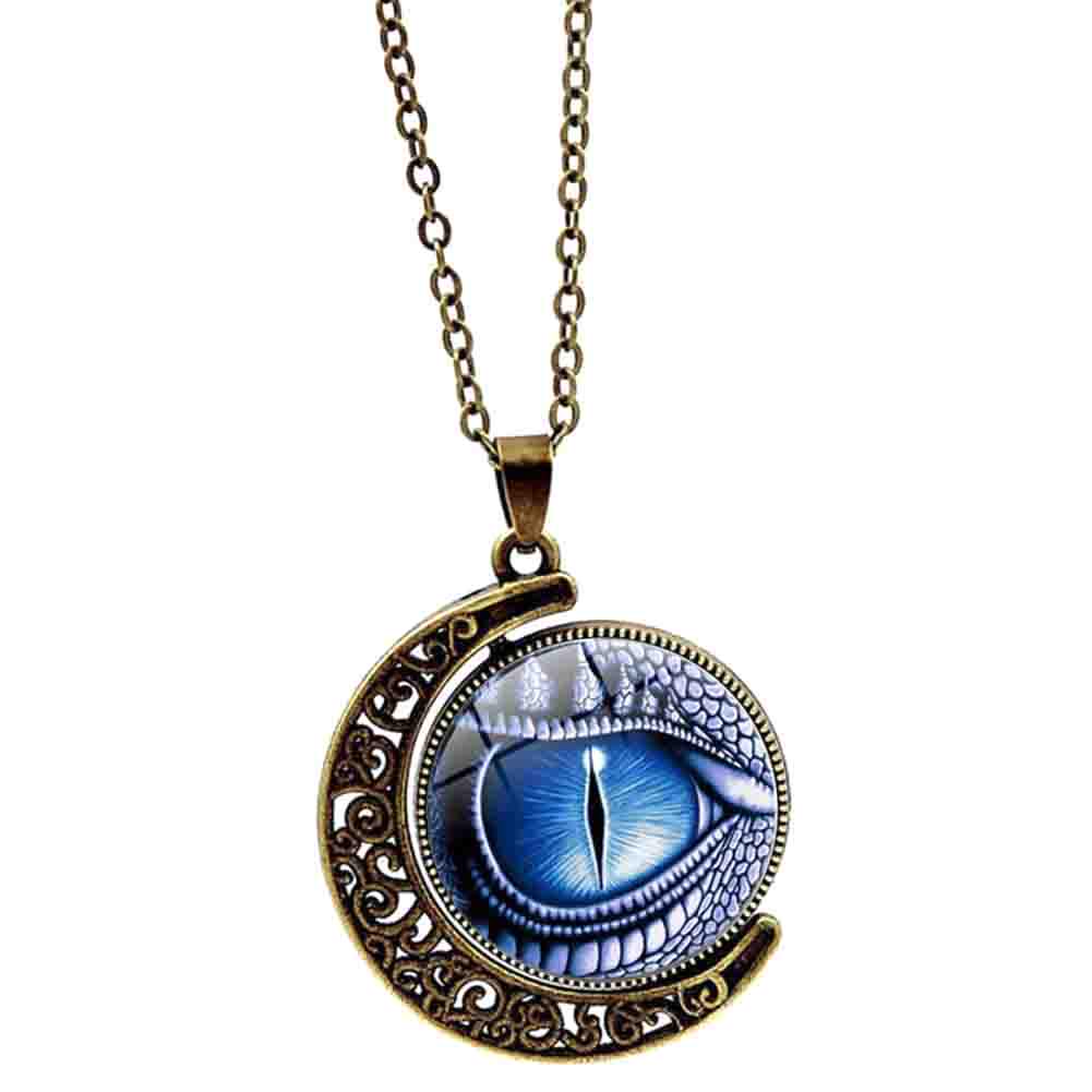 Fashion Unisex Rotate Round Dragon Eye Crescent Top Moon Pendant Long Chain