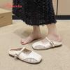 Fashion Aphixta Weave Design Women Classic Slides Silver Flat With Slippers For Women Slip On Sandals Outdoor Fashion Woman Mules Size43