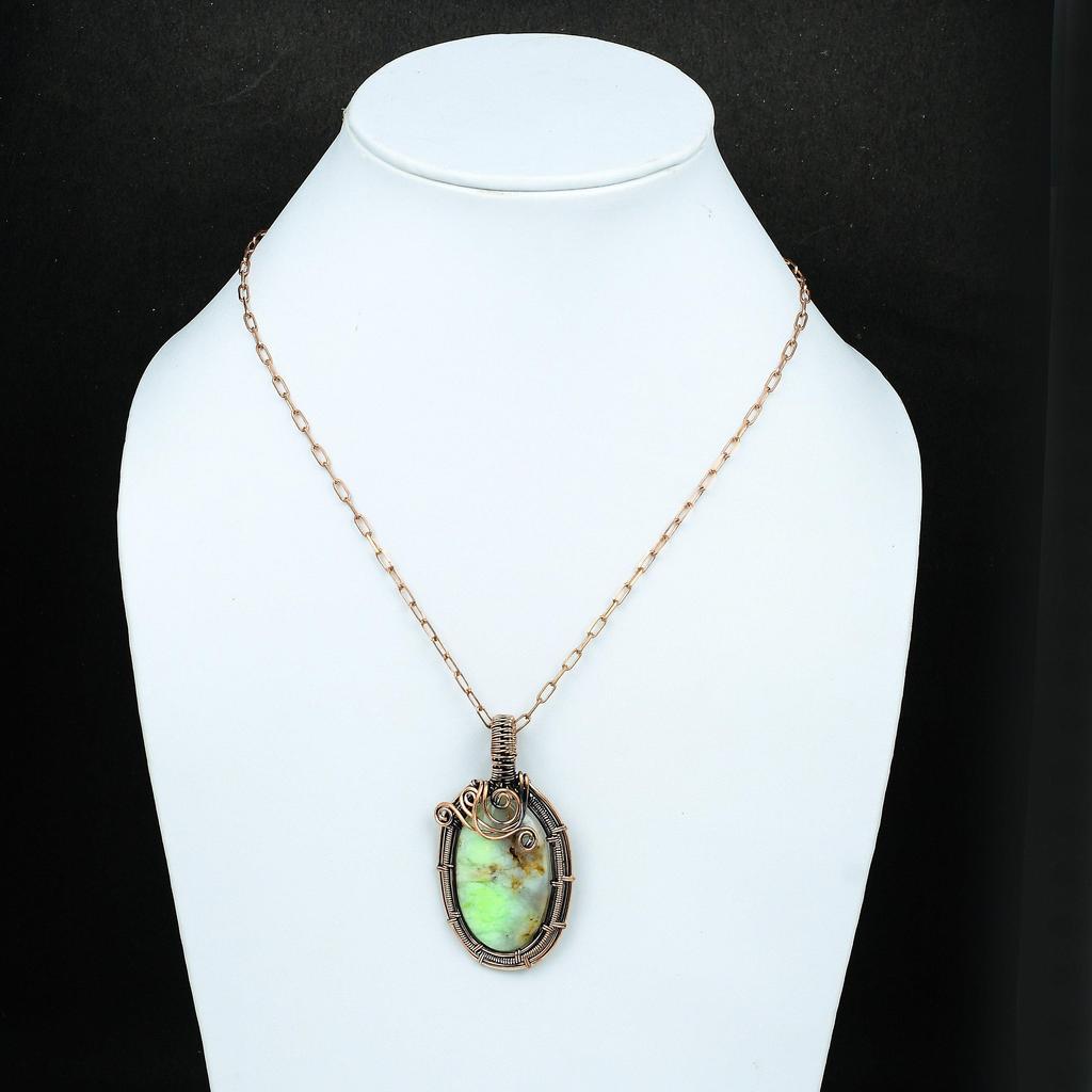 Lemon Chrysoprase Pendant Copper Wire Wrapped Pendant Lemon Chrysoprase Jewelry Gemstone Jewelry Gift For Her Gift For Mom Designer Pendant