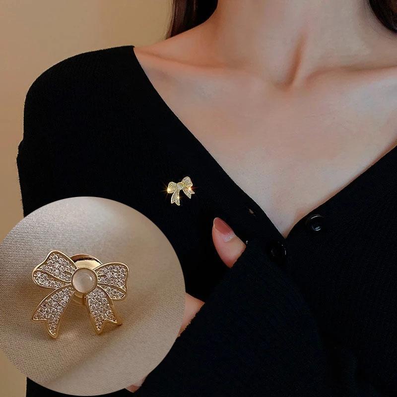 Bow Zircon Brooch Girls Collar Anti Light Button Fashion Pin Clothes Jewelry Accessories for Women Corsage Birthday Gifts