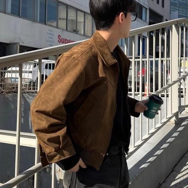 Maillard Wears American Retro Brown Coffee Suede Jacket Мужская винтажная короткая летная куртка весна-осень