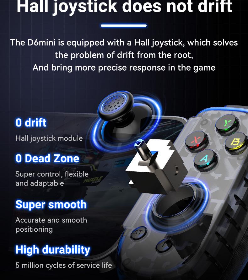 Игровой контроллер D6mini Stretch с беспроводным/проводным двойным режимом для SWITCH, Android, iOS и мобильных телефонов