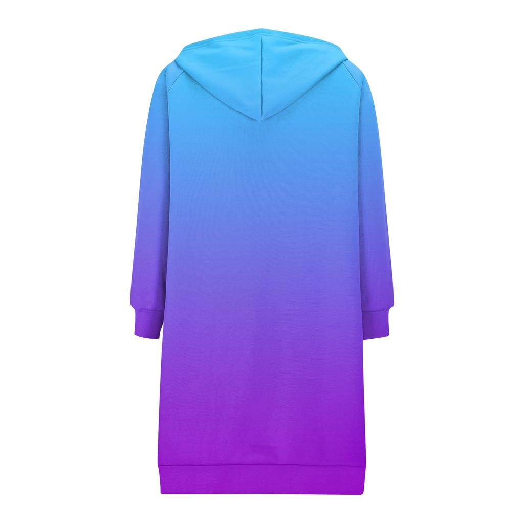 Women's Fashionable Printed Long Sleeved Drawstring Hooded Zipper Pocket Long Casual Sweatshirt Jacket