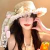 Весенняя прогулка с цветами Шляпа-тюльпан с широкими полями Летняя пляжная шляпа от солнца Кружевной бант Соломенная шляпа Пляжный