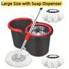 360° Spin Mop Bucket with Soap Dispenser and 2 Microfiber Heads, Stainless Steel Handle Floor Cleaning System for Home Use