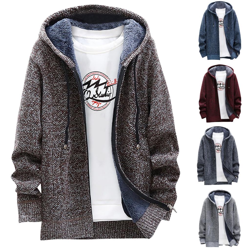 Men's Fall And Winter Casual Sweater Jacket Warm Knit Sweater Hooded Hoodie