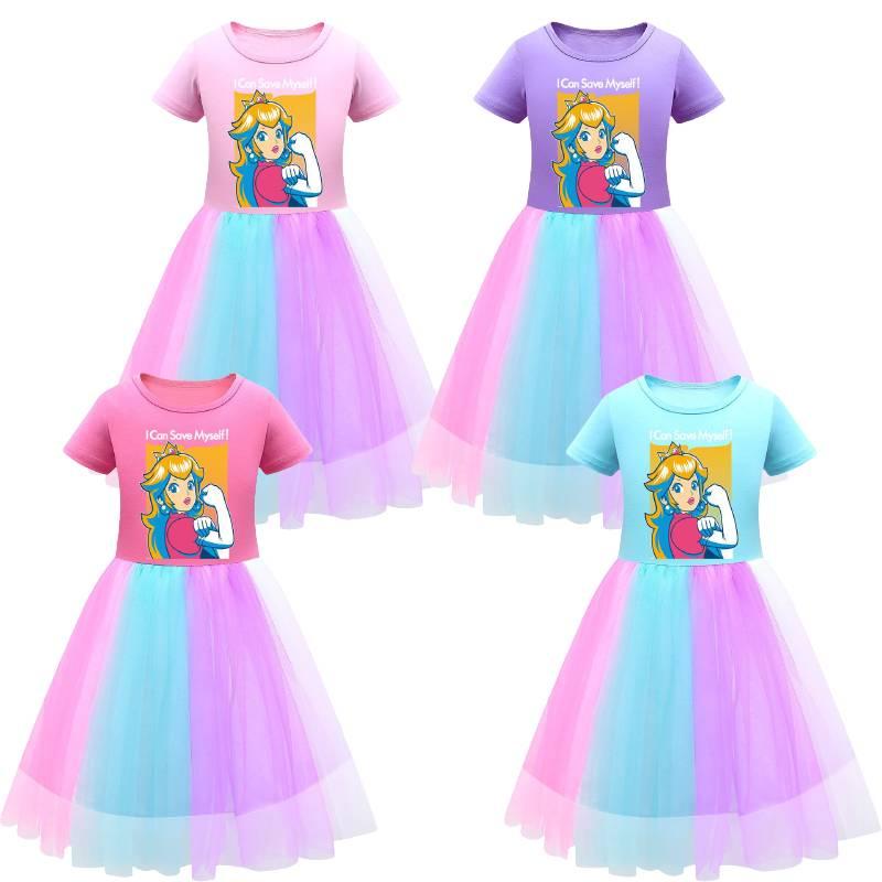 Платье для девочек Super Mario Princess Peach Rainbow Lace фиолетового, красного и розового цвета