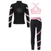 Teen Girls Figure Skating Sports Suit 3Pcs Bra Tops Shorts Leggings Jacket Set for Workout Gymnastics Fitness Yoga Training