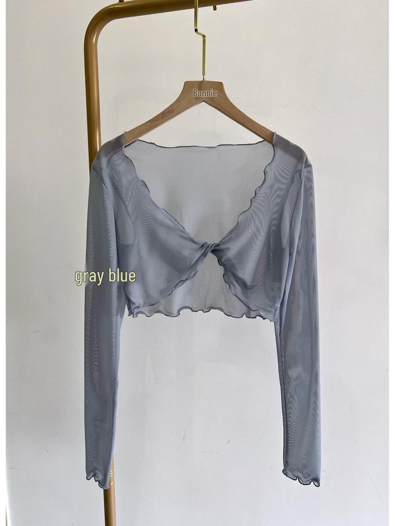 Женская одежда для балета с длинным рукавом, сетчатый топ с запахом - для йоги, классических, современных тренировок и рубашка для защиты от солнца