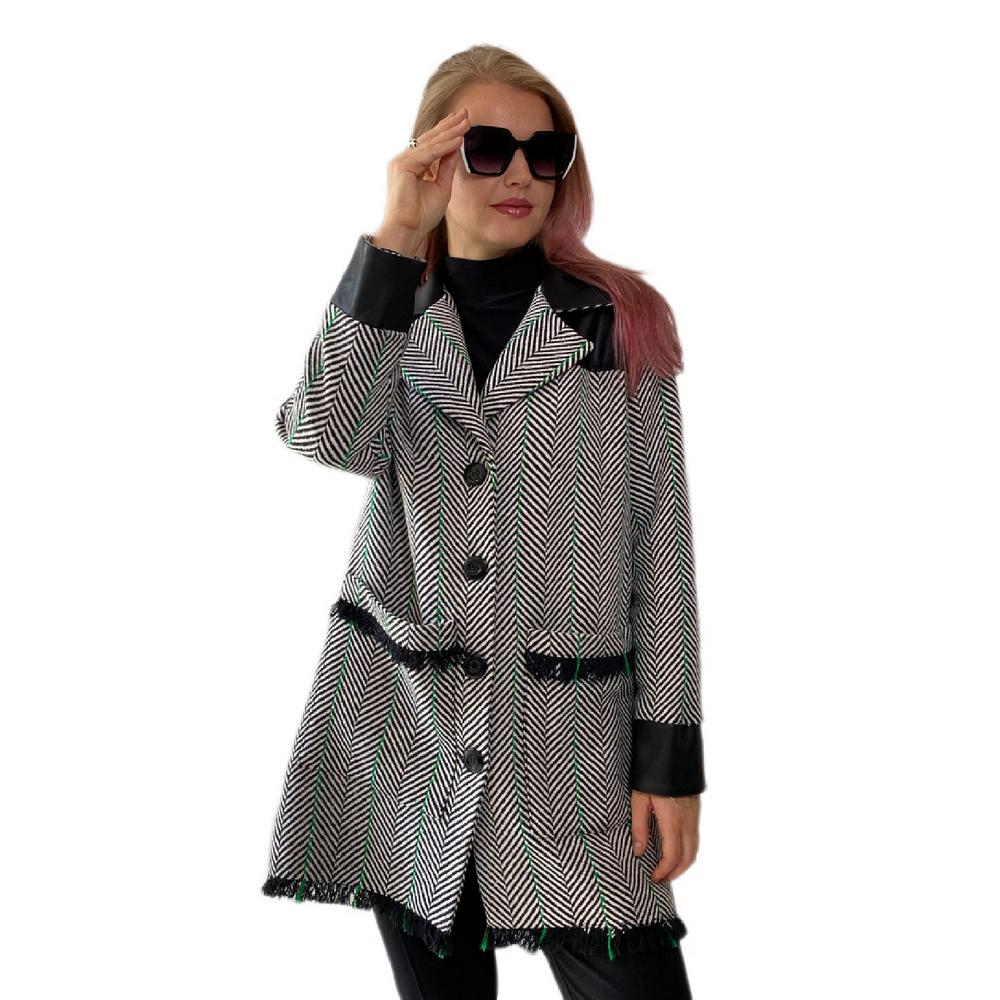 Fierte Women's Large Size Coat Lm96020 Button Closure Lining Leather Detail
