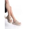 Cream Suede High Base Double Call Two -grooves Summer Filling Heels Sandals