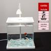 Mini Ultra-White Glass Fish Tank with Rose Light - Transparent Betta Tropical Fish Eco-Tank